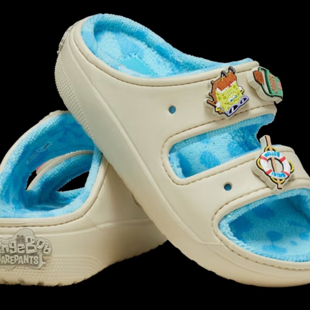 NEW. Crocs SpongeBob SquarePants Cozzzy Terry Sandals. Women's size.